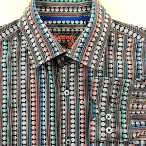 Visconti Black Casual Button Up Shirt Men's Striped Long Sleeve Cotton Blend M